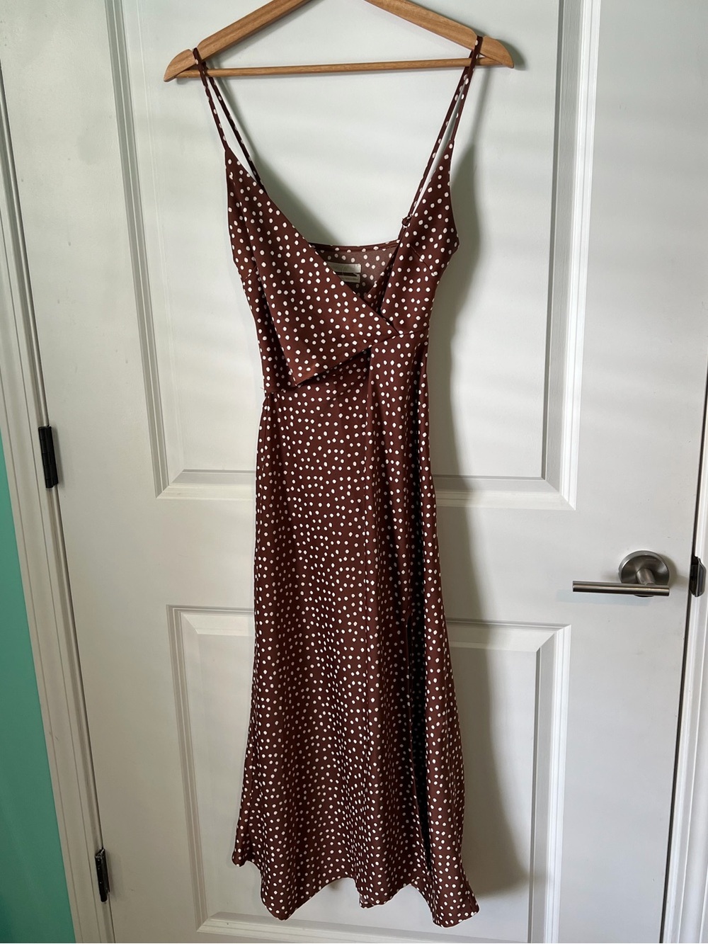 Urban Outfitters Polka Dot Brown Silk Midi Dress Size XS Wedding Guest